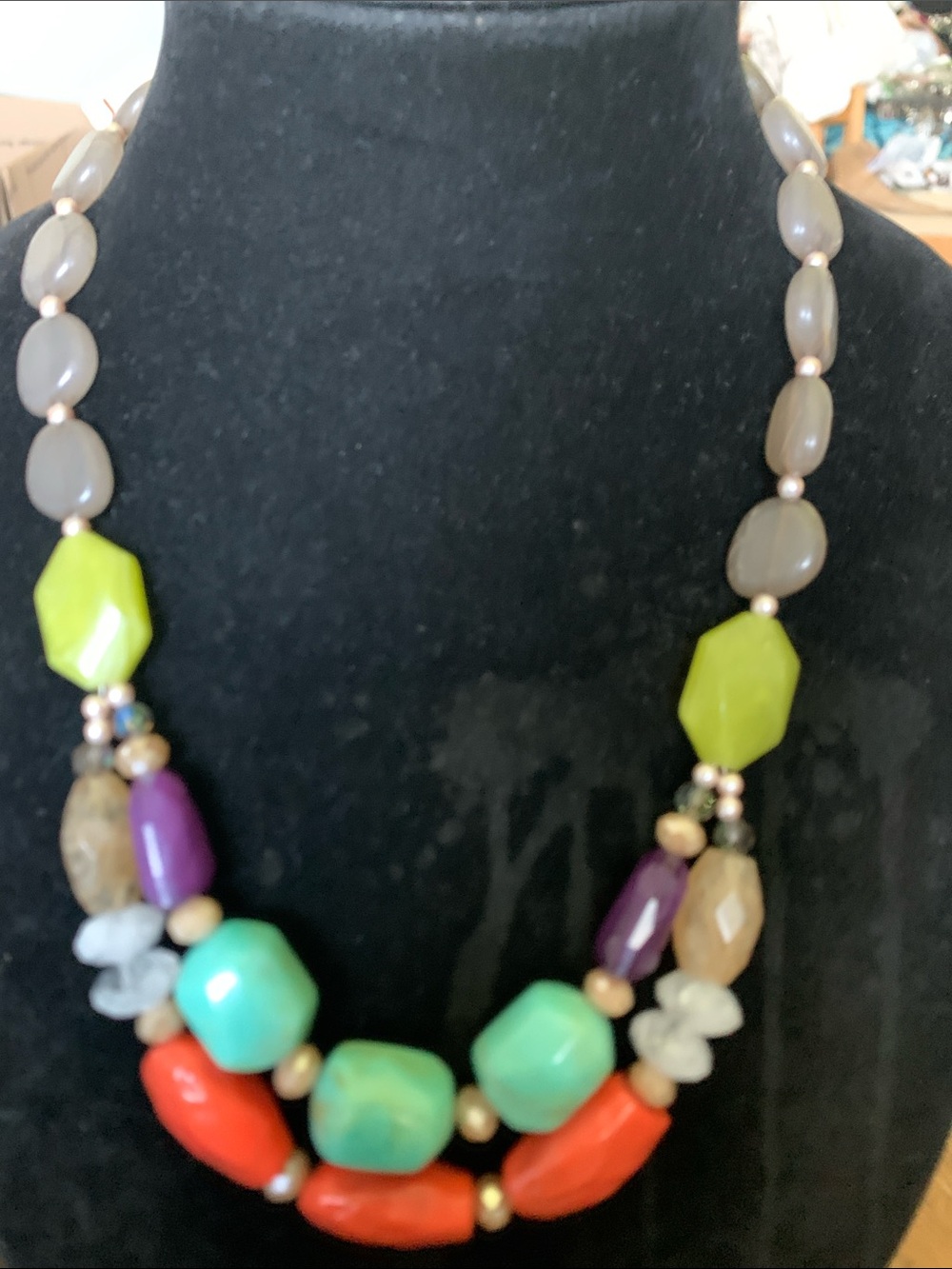 NWOT Colorful Multi-Bead Statement Necklace - Green, Red & Purple